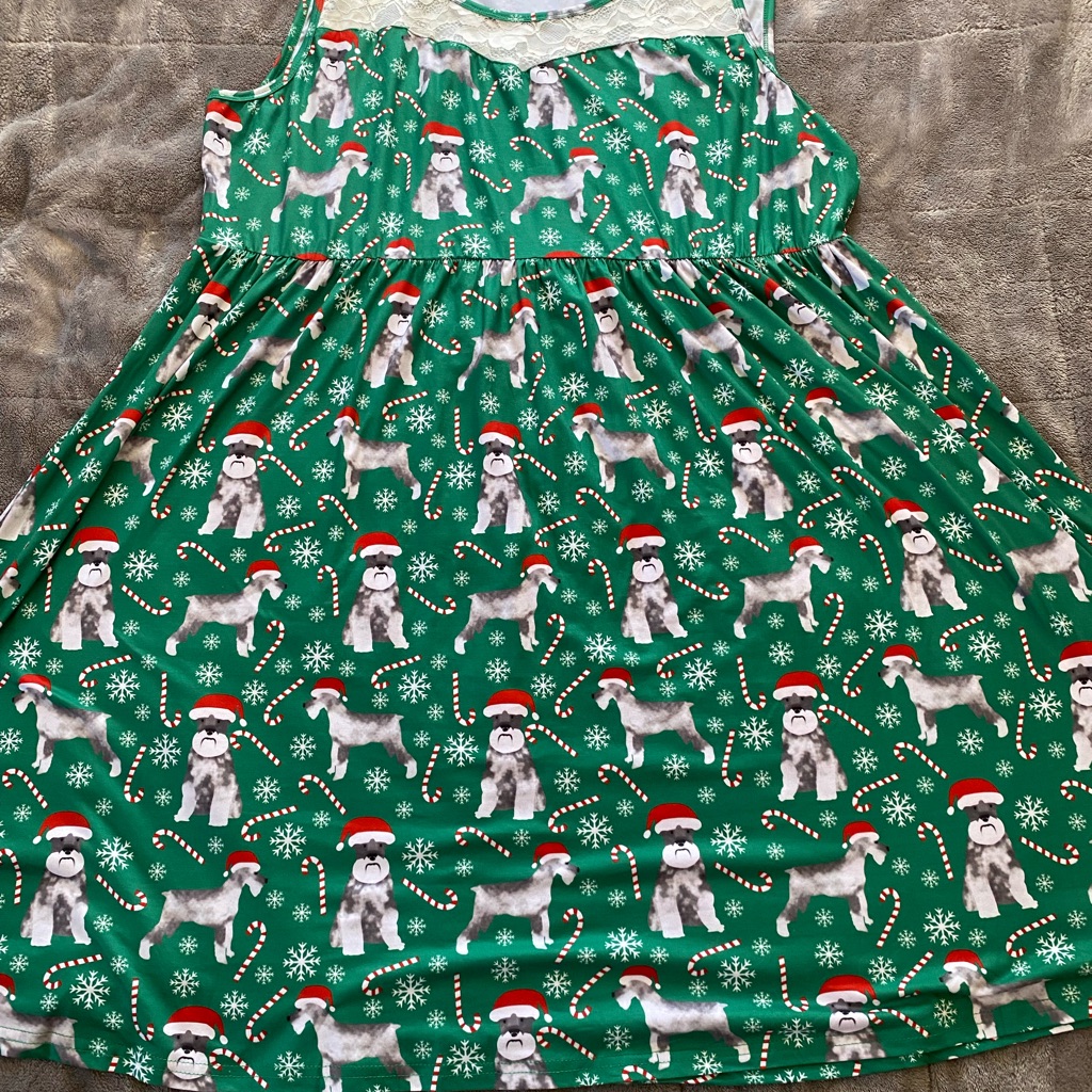 Green Holiday Dog Print Dress 762